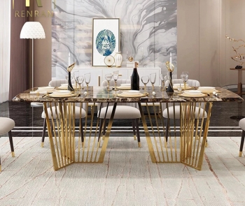 Bàn ăn kim loại mặt đá cao cấp MDU 037